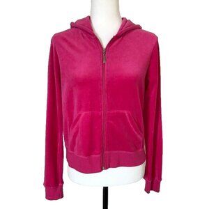 Vintage F & F Hot Pink Full Zip Velour Hoodie Womens Size Large Y2K Kangaroo